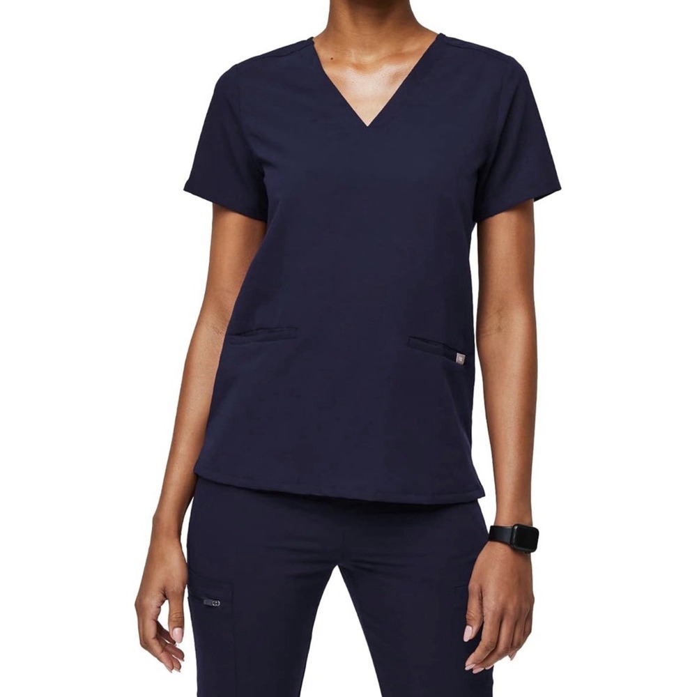 Figs Womens Size Snall Navy Blue Casma Three Pocket Scrub Top SS (c)